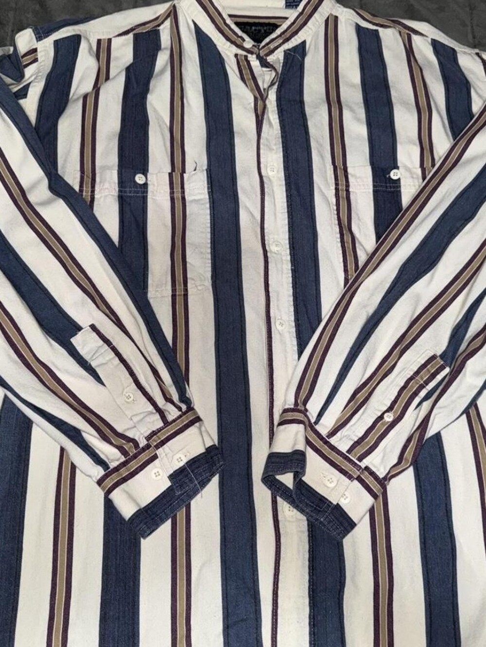 Cactus Men’s Button-Down Shirt in Navy, White & Brown Stripes
